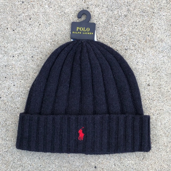 Polo Ralph Lauren Wool Cuffed Ribbed Beanie Cap NWT Blue Navy - Picture 1 of 6